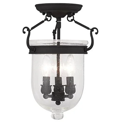 World of Crystal Semi Flush Mounts 3 Lights with Seeded Glass Black Size 10 inch 180 Watts - Woc WC76117