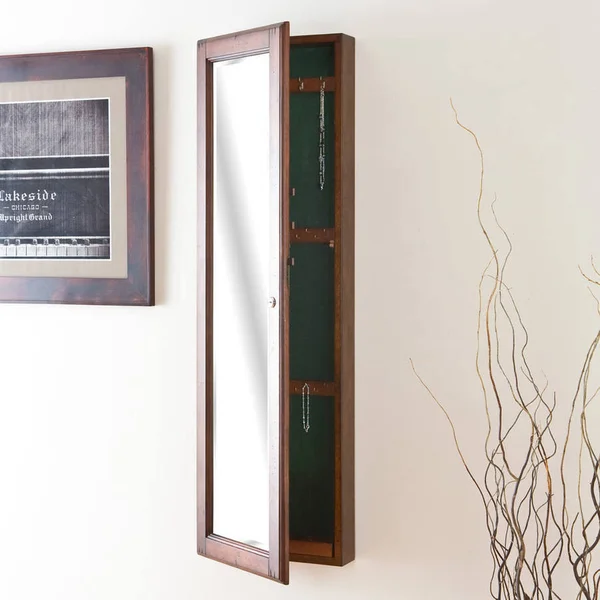 Copper Grove Galax Walnut Wall Mirror Jewelry Armoire