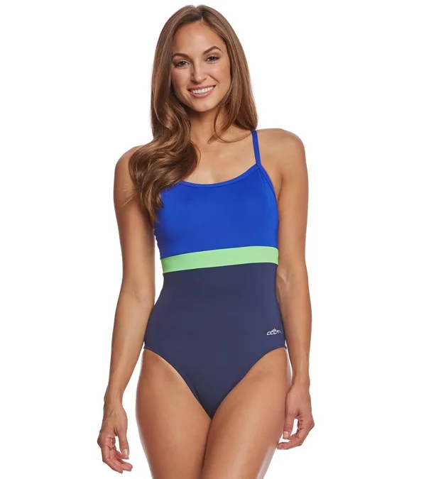 Dolfin Women's Aquashape X-Back One Piece Navy - Blue, Lime 18