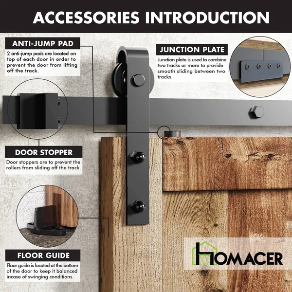 Homacer 108-in Matte Black Interior/Exterior J-Strap Barn Door Kit - YT1TGH108C