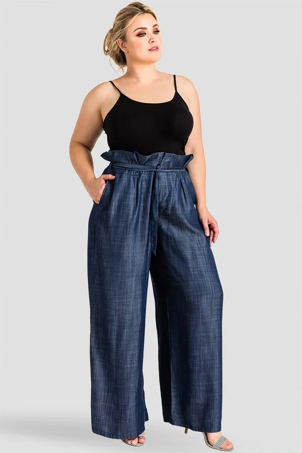 Standards & Practices Women's Pants Blue Size 3X Plus Straight Leg Belted