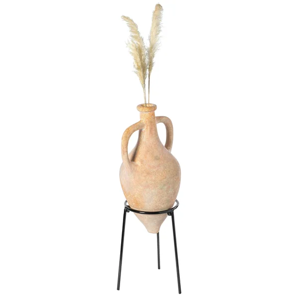 Uniquewise Antique Roman Style Pointed Amphora Vase on Metal Tripod Stand