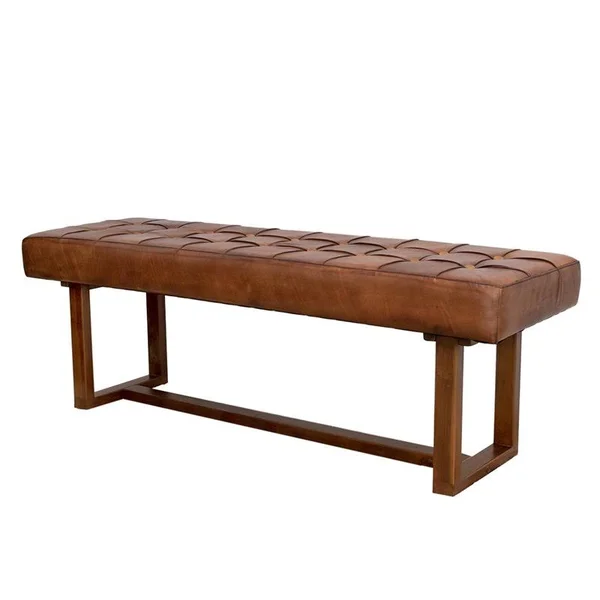 Pemberly Row Mid-Century Modern Espresso Dallas Genuine Leather Bench