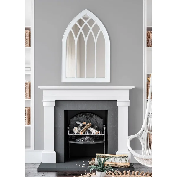 Kate and Laurel Winn 48-in L x 24-in W Arch Rustic Brown Framed Wall Mirror, 219974