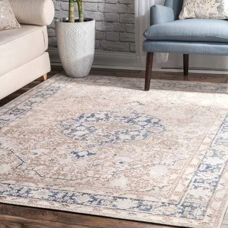 Bungalow Rose Aquilla Blue/Beige Area Rug, Size: Rectangle 4'3 inch x 6'6 inch