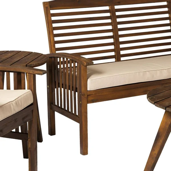 Walker Edison 5-Piece Wood Frame Patio Conversation Set withCushion(s) Included, LWOWCHAT5PCDB