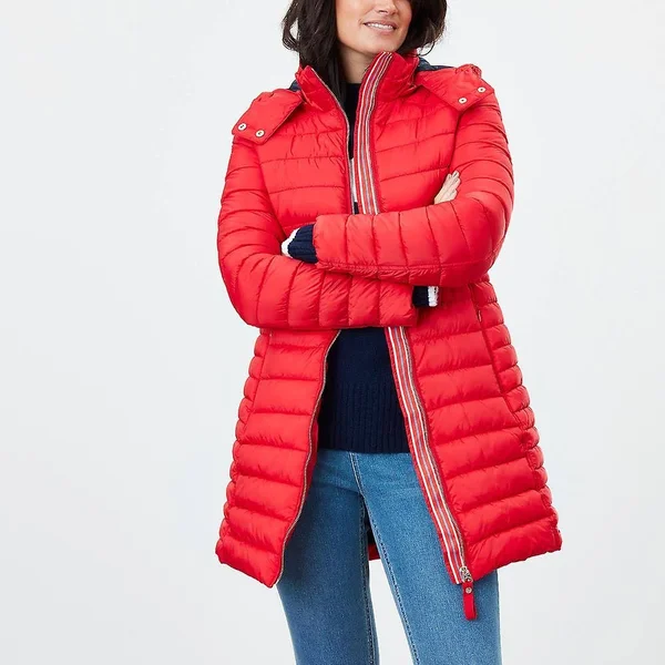 Joules Ladies Canterbury Long Luxe Padded Jacket in Red
