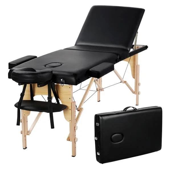 Adjustable 3 Sections Massage Table Folding Bed Spa Bed/Table Black
