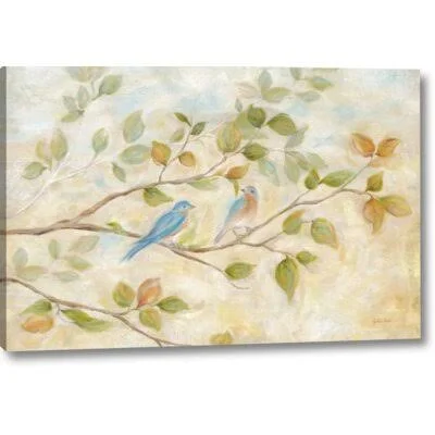 Winston Porter 'Blue Birds Branch' Print on Wrapped Canvas, Beige
