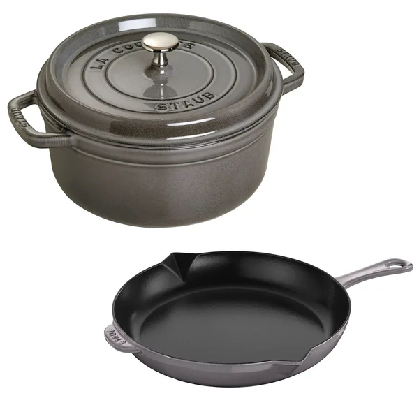 Staub - Cast Iron 3-Pc Cocotte and Fry Pan Set - White