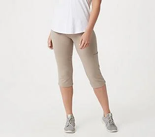Denim & Co. Active French Terry Cargo CapriPants - Size Medium, Putty