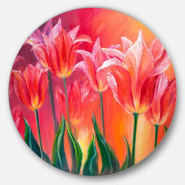 Design Art 'Tulips in Red Shade' Painting Print on Metal - Green