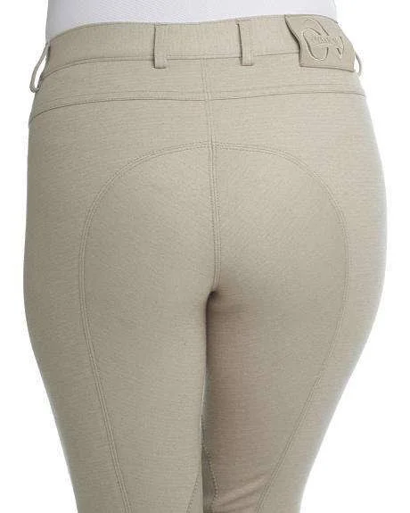 Ovation Ladies Euro Melange Zip Front Knee Patch Breeches, Black