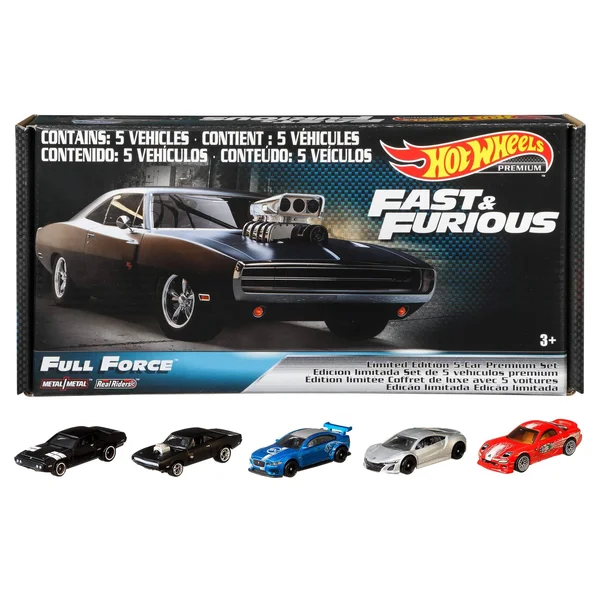 Hot Wheels Fast & Furious: Full Force Re-Release 5 Premium All-Metal Castings Real Riders Wheels in Original Packaging in On