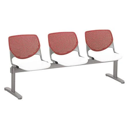 KFI Studios Kool 3 Seat Reception Bench, White SEAT, Coral Back