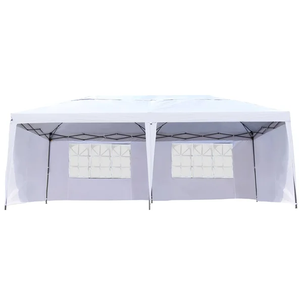 Outsunny 10& x 20& Party Wedding Outdoor Patio Tent Canopy Heavy Duty Gazebo Pavilion with 4 Removable Sidewalls - White