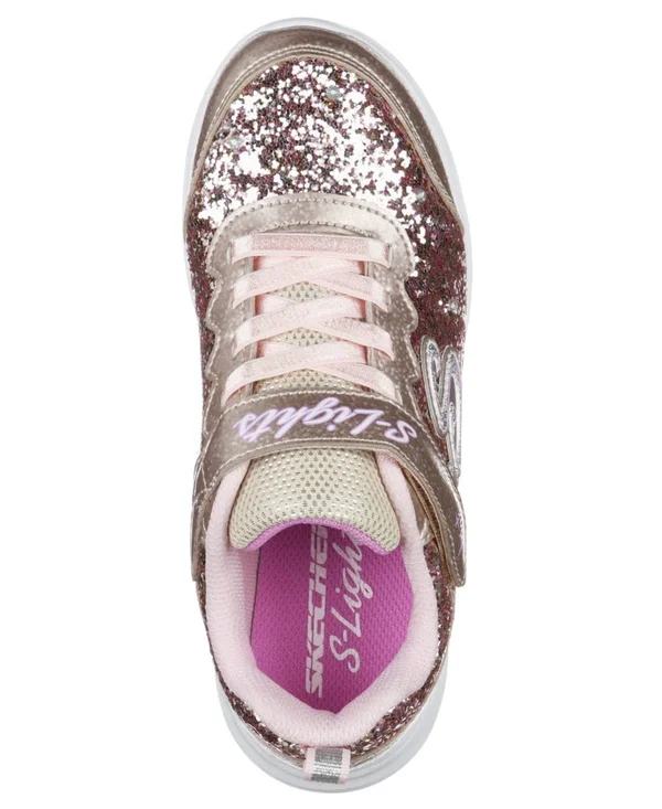 Skechers Girls& S Lights Glimmer Kicks Glitter N& Glow Sneaker - Gold/Pink