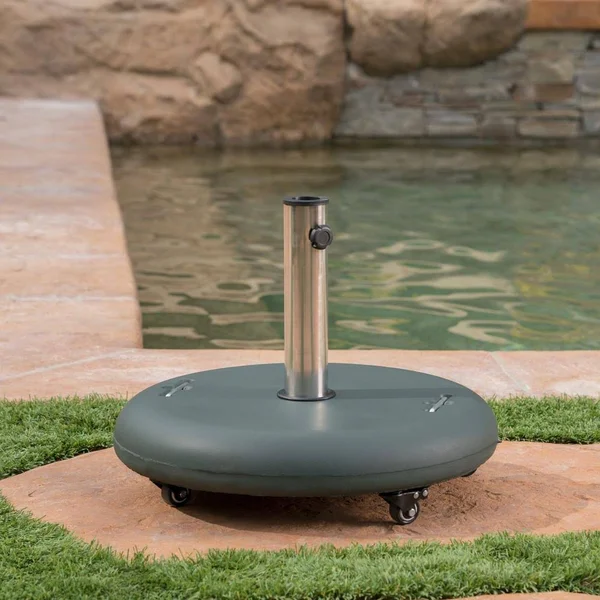 Contemporary Home Living 21.5x22 Green and Silver Contemporary Round Outdoor Patio Umbrella Holder