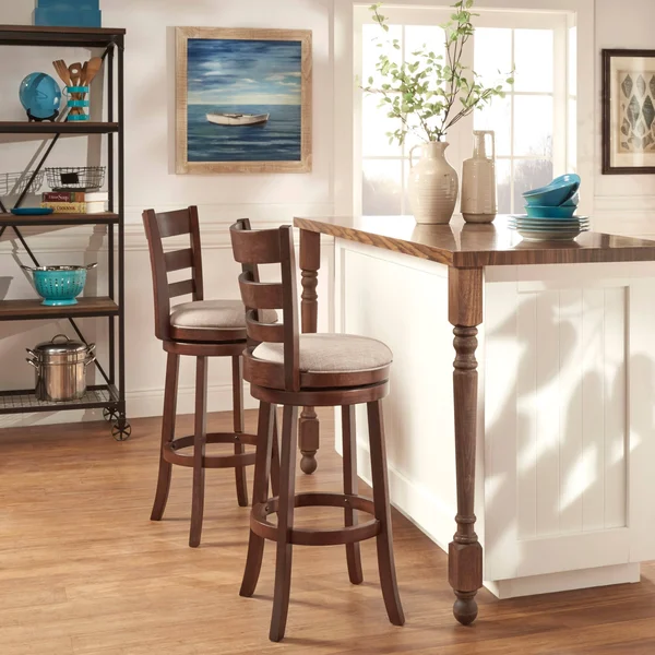 Verona Linen Ladder-back Swivel 29-inch High Back Bar Stool by iNSPIRE Q Classic (Grey)