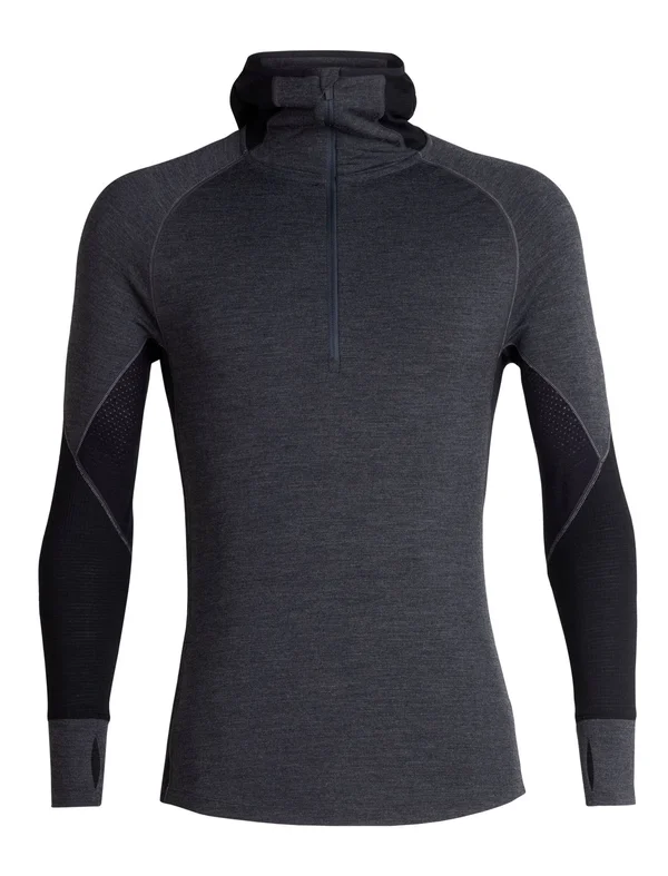 Icebreaker Men's 260 Zone Long Sleeve Half Zip Hood - 104362 Jet Heather/Black - XXL
