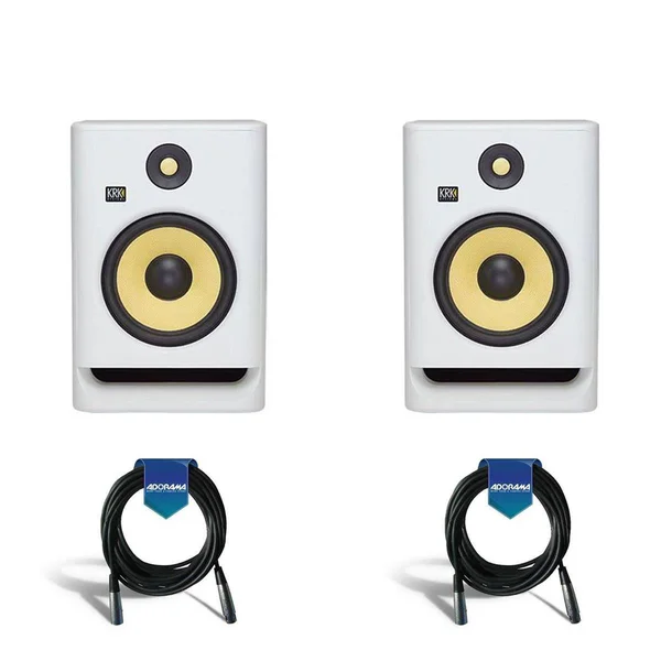 KRK 2 Pack Rokit 5 G4 5x22 Powered White Noise Near-Field Studio Monitor - 43Hz-40kHz Frequency Response - with 2 Pack 20& 6mm Ru