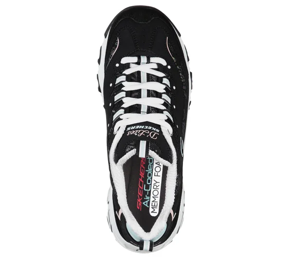 Skechers Women's D&Lites - Sparkling Rain Sneaker Black/Light Blue, 7.5