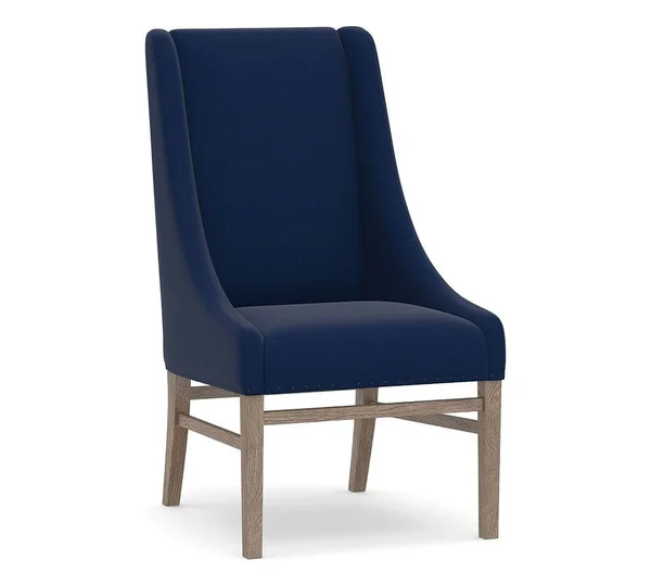 Milan Slope Arm Upholstered Dining Side Chair, Gray Wash Leg, Performance Everydayvelvet Navy