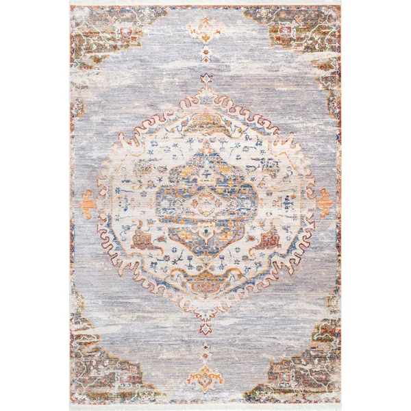 Nuloom Shaunda Medallion Fringe Area Rug, Gray