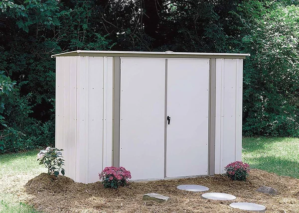 Arrow Pent Roof Garden Shed - Eggshell/Taupe, 8 x 3 ft.