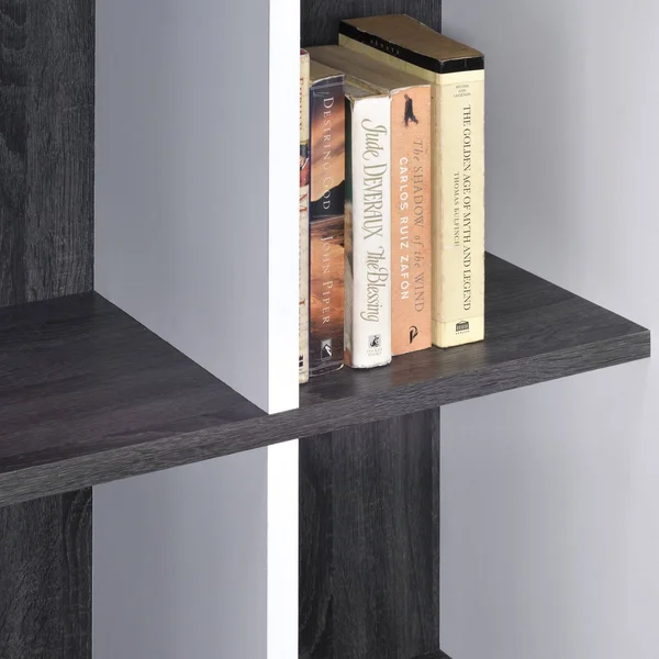 Versatile Six Shelf White and Gray Cubby Bookshelf - Black Brown