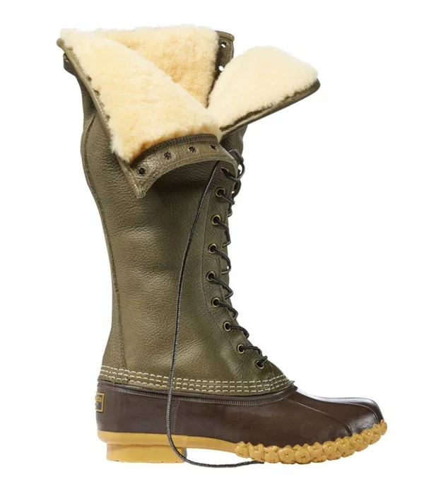 Women's Signature Tumbled-Leather L.L.Bean Duck Boots, 16x22 Shearling-Lined, Insulated Winter Duck Boots Green 6 M(B), L.L.Bea