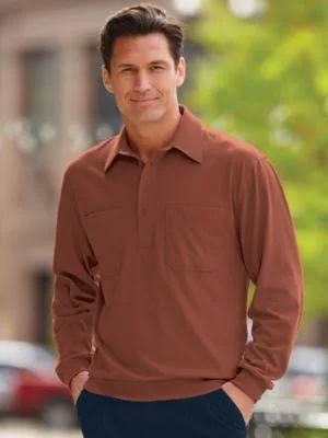 John Blair Men's Long-Sleeve Banded-Bottom Polo - Gingerbread 2XL Regular