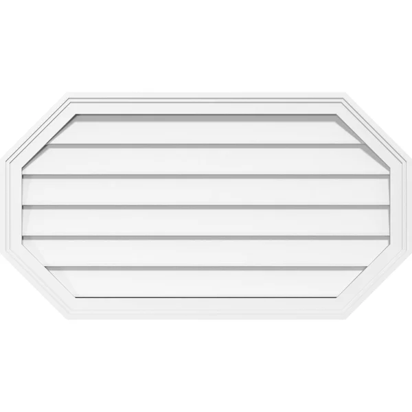 Ekena Millwork GVPOH34X3202SN 34x22W x 32x22H Horizontal Elongated Octagon Surface Mount PVC Gable Vent: Non-Functional, 2x22W x