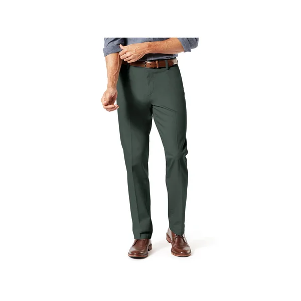 Dockers Men's Signature Lux Cotton Straight Fit Creased Stretch Khaki Pants - Olive Grove