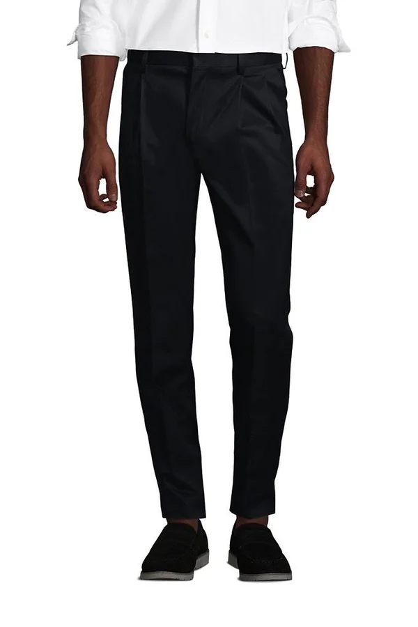 Men's Tailored Fit Pleated No Iron Twill Dress Pants - Lands& End - Black - 37