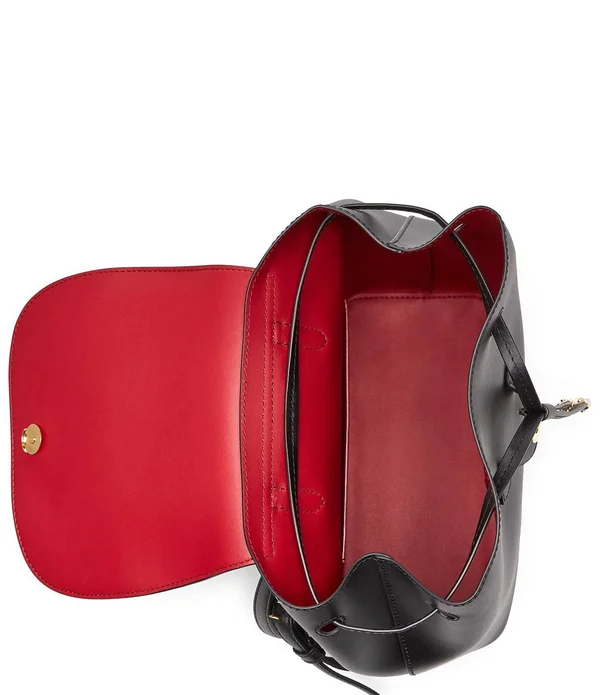 Lauren Ralph Lauren Dryden Flap Leather Backpack (Black/Crimson)