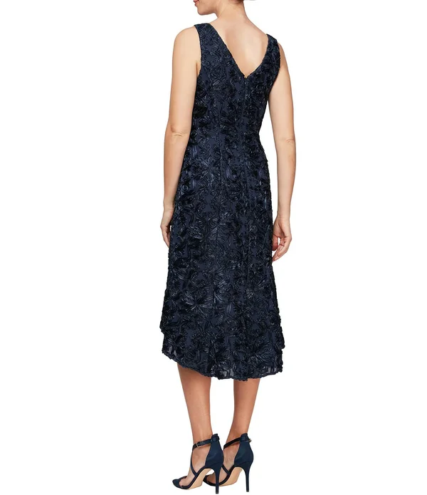 Alex Evenings Soutache Embroidered Flounce Hem Sleeveless Hi-Low Dress - 14