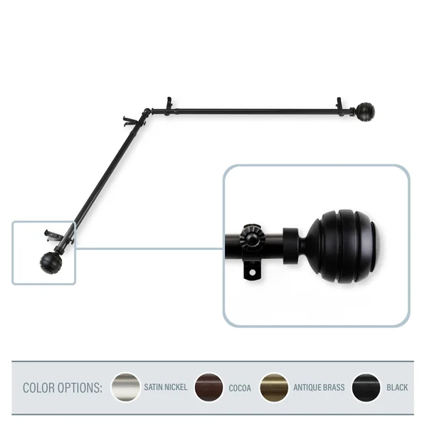 InStyleDesign Piper Corner Window Curtain Rod 13/16 inch Dia. each Side 28-48 Inches Black
