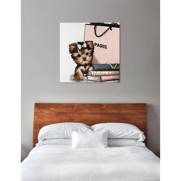 Oliver Gal &Fashion Book Yorkie Glam& Dogs and Puppies Wall Art Print on Premium Canvas - Brown, Size: 43 x 43