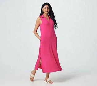 Cuddl Duds Flexwear Polo Tank Maxi Dress - Size Small, Beetroot Pink