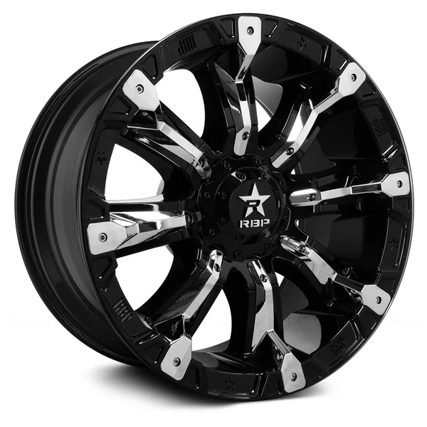 RBP 94R 20x9.0 6x139.7 BP, 4.5 BS -12mm Offset 78mm CB (Hub Centric) Black w/Chrome Inserts Wheel - 94R-2090-82-12BP