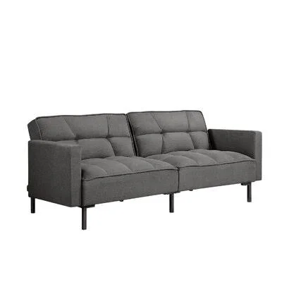 Futon Sofa Bed for Living Apartment Ivy Bronx Fabric: Gray Linen