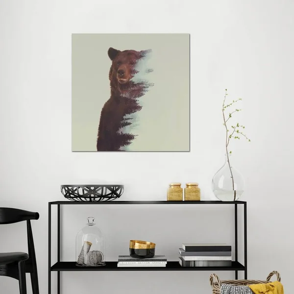 Andreas Lie Paintings Canvas Art Prints - Bear in The Woods ( Floral & Botanical > Tree Art > Pine Trees art)