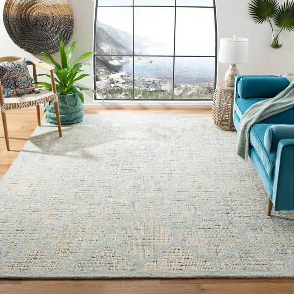 Safavieh 9& x 12& Abstract ABT474K Ivory, Turquoise Rug