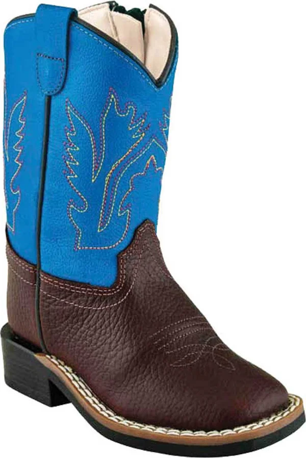 Old West Toddler&s Square Toe Boots - Rust/Blue