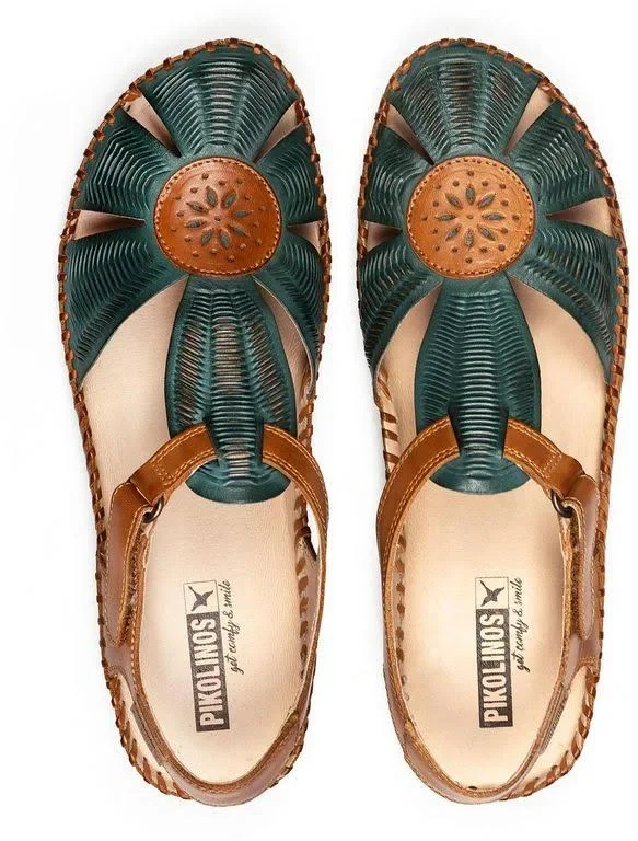 Pikolinos Women's Puerto Vallarta Closed Toe Sandal 655-0575, Size: 35, Emerald Calfskin
