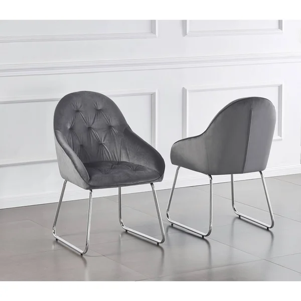 Best Quality Furniture Tufted Velvet Upholstered Armchair - 4 Colors to Choose (Set of 2) - Dark Grey 284