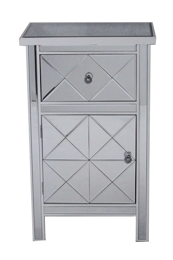 Antique White Wood Beveled Glass Accent Cabinet with A Drawer and A Door