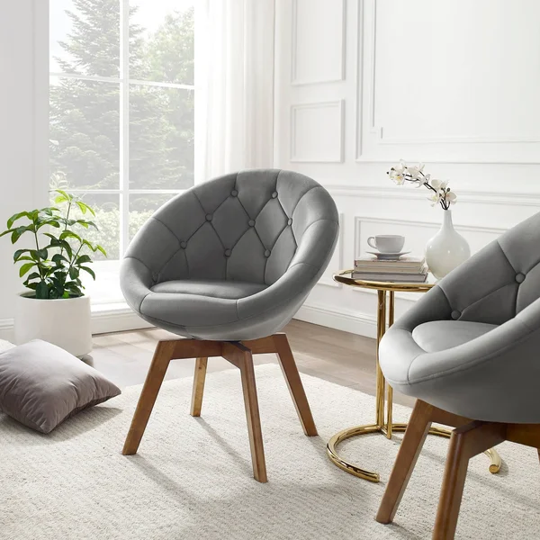 Carson Carrington KALLAX Velvet or PU Tufted Round Swivel Accent Chair - 27.19x22W x 24.03x22D x 33.88x22H - Grey Velvet