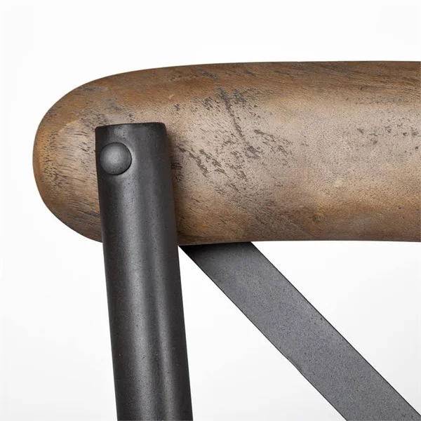Maklaine 30x22 Seat Height Brown Wood Seat Black Metal Base Stool
